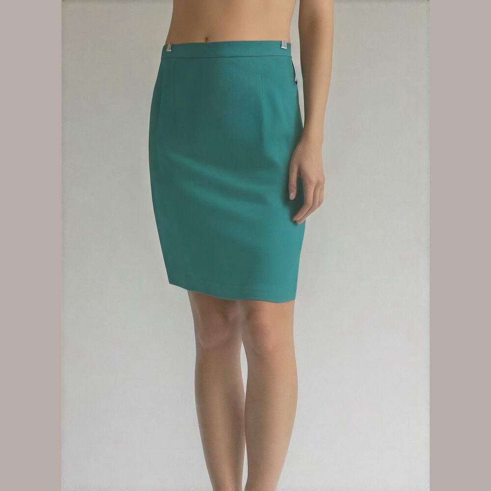 Talbots Teal Washed Silk Knee Length Colorful Lined Pencil Skirt 10 NWT